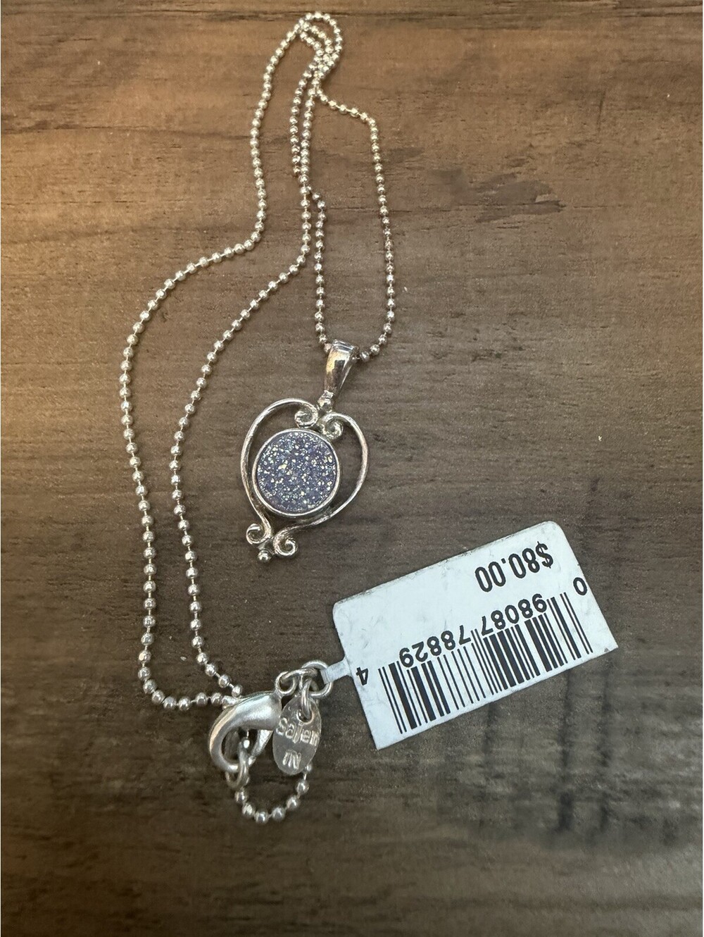 Vintage Signed Sajen Light Blue Druzy Stone Pendant Necklace NWT 80